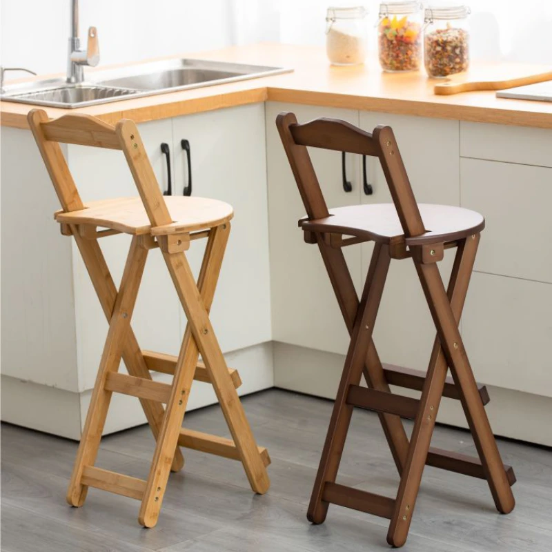 Sgabello alto pieghevole in legno massello installazione domestica sedie da  pranzo portatili salvaspazio gratuite con schienale sedia da Bar da cucina