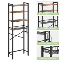 Over The Toilet Storage Shelf, 4-Tier Wooden Bathroom Organizer Adjustable Saver Space Rack with Toilet Paper Holder, Brown 2