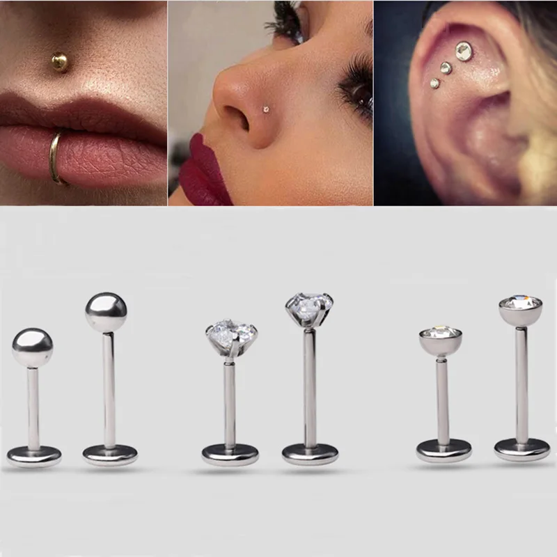 

Trendy Punk Bling Zircon Rhinestone Glossy Stainless Steel Labret Studs for Women Men Cool Hiphop Piercing Body Jewelry Gifts