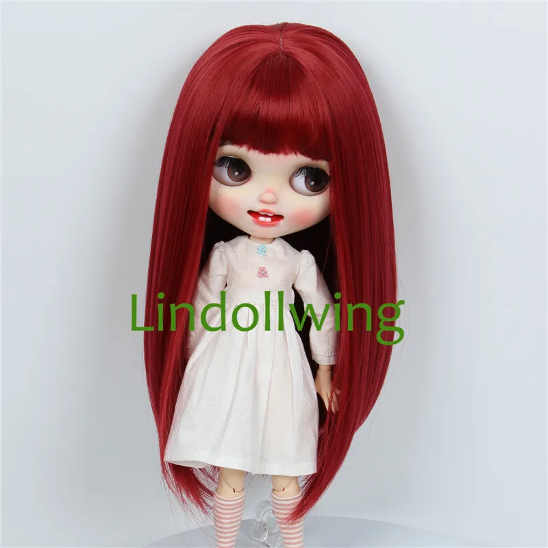 

9-10 inch Blyth Wig Long Dark Red Straight Hair