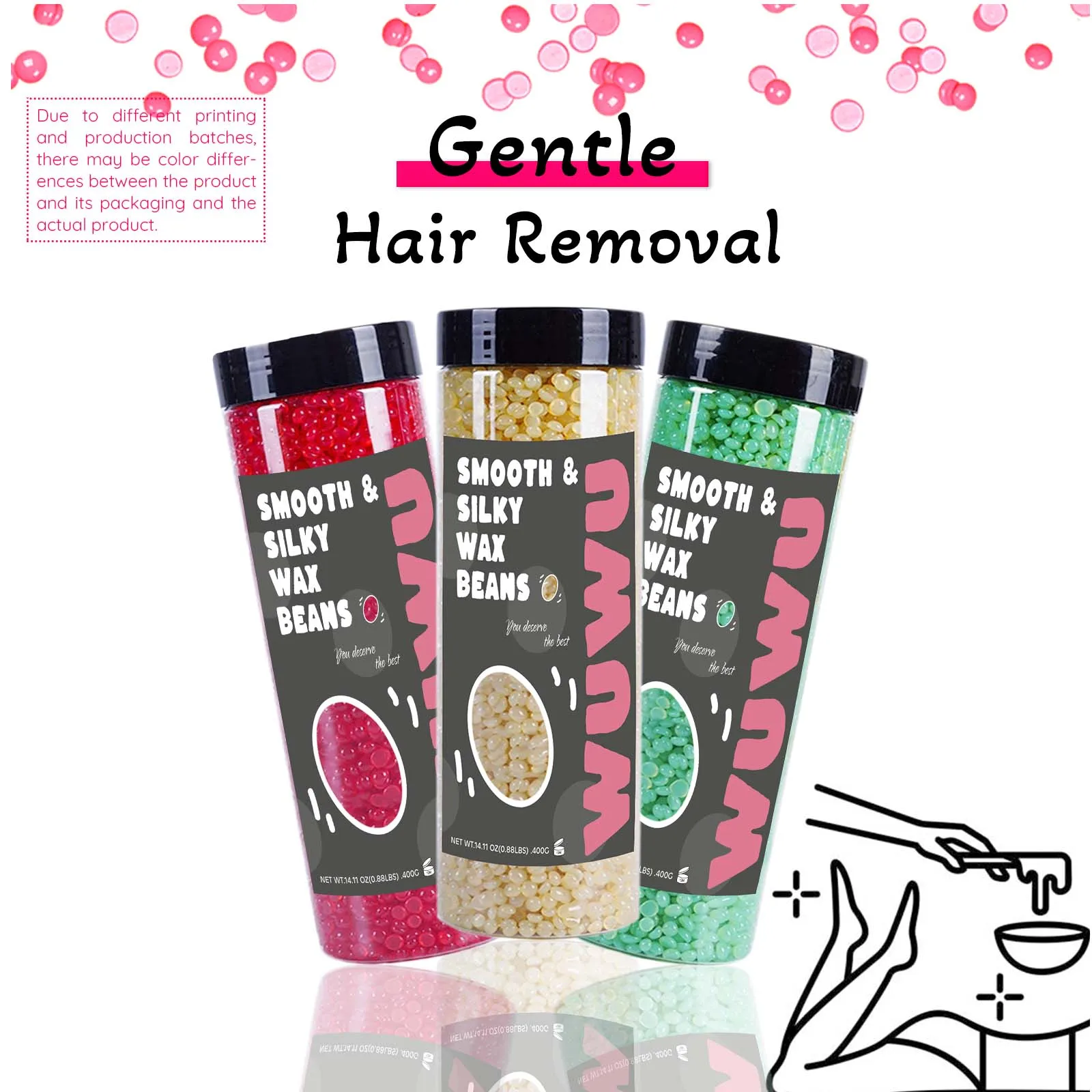 Hard Wax Beads Pro 400g(14.11oz) Bottle Hair Removal Waxing for Heater Painless Beans for All Hair Types