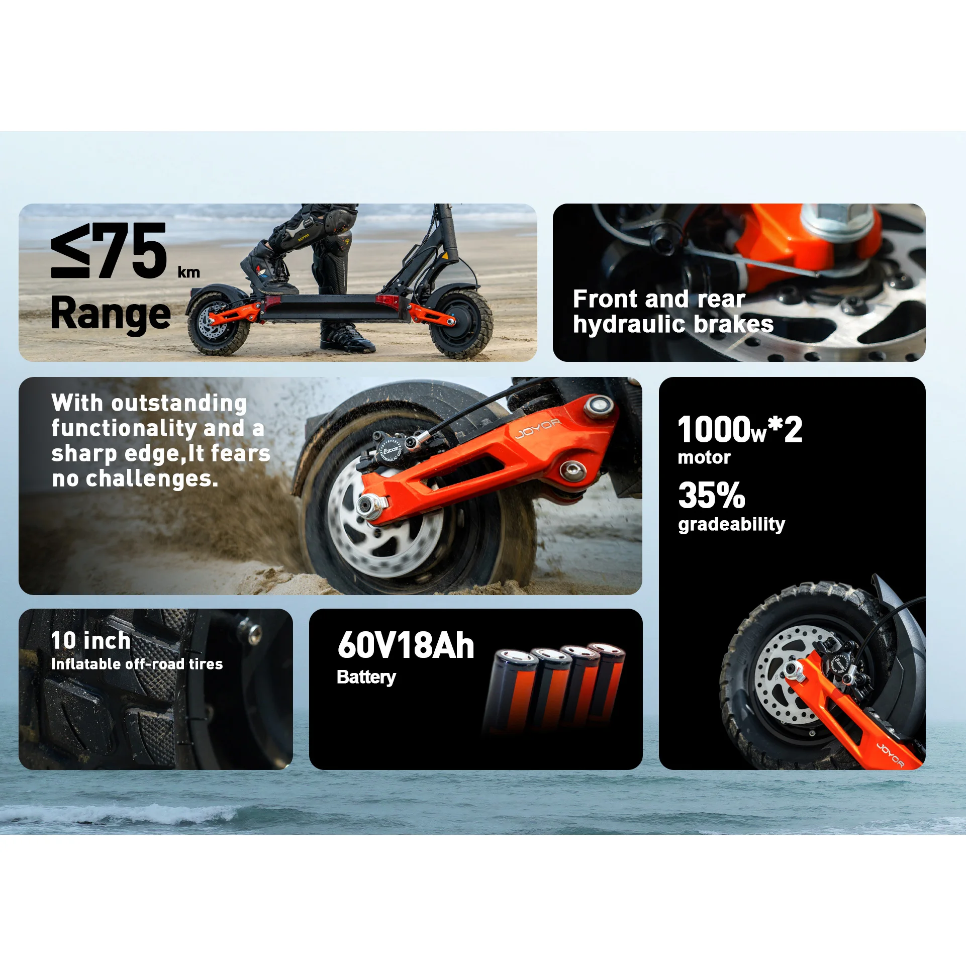 Electric Scooter JOYOR T10 top speed 60 km/h 2000W motor 60V 18Ah battery