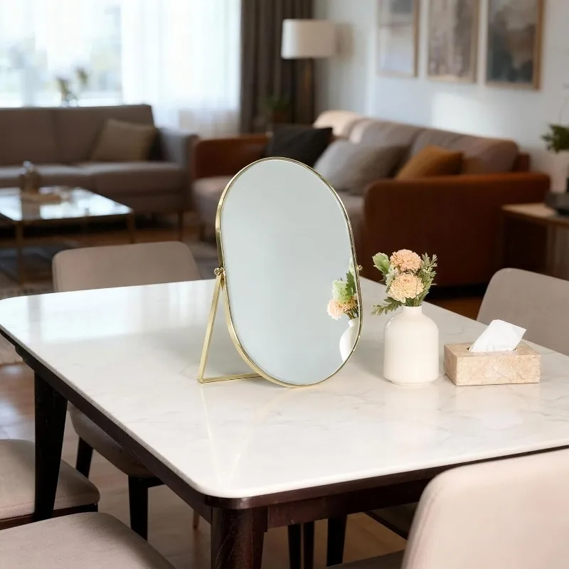 화장품 거울 메이크업 거울 1PC 휴대용 접이식 타원형 데스크탑 드레싱 테이블 침실 기숙사 여행용 스타일