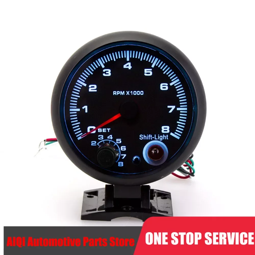 12V 95MM 00~8×1000rpm Universal Car Black Tachometer General Blue Light Tachometer 12V Custom Car Instrument Racing Tachometer