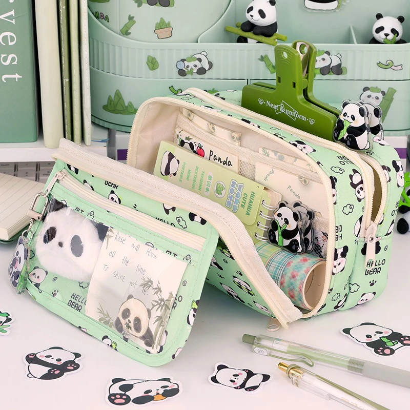 Kawaii Pencil Case Boys and Girls Student Stationery Box 9 Compartments Capybara Pattern Translucent Stationery Storage Bag