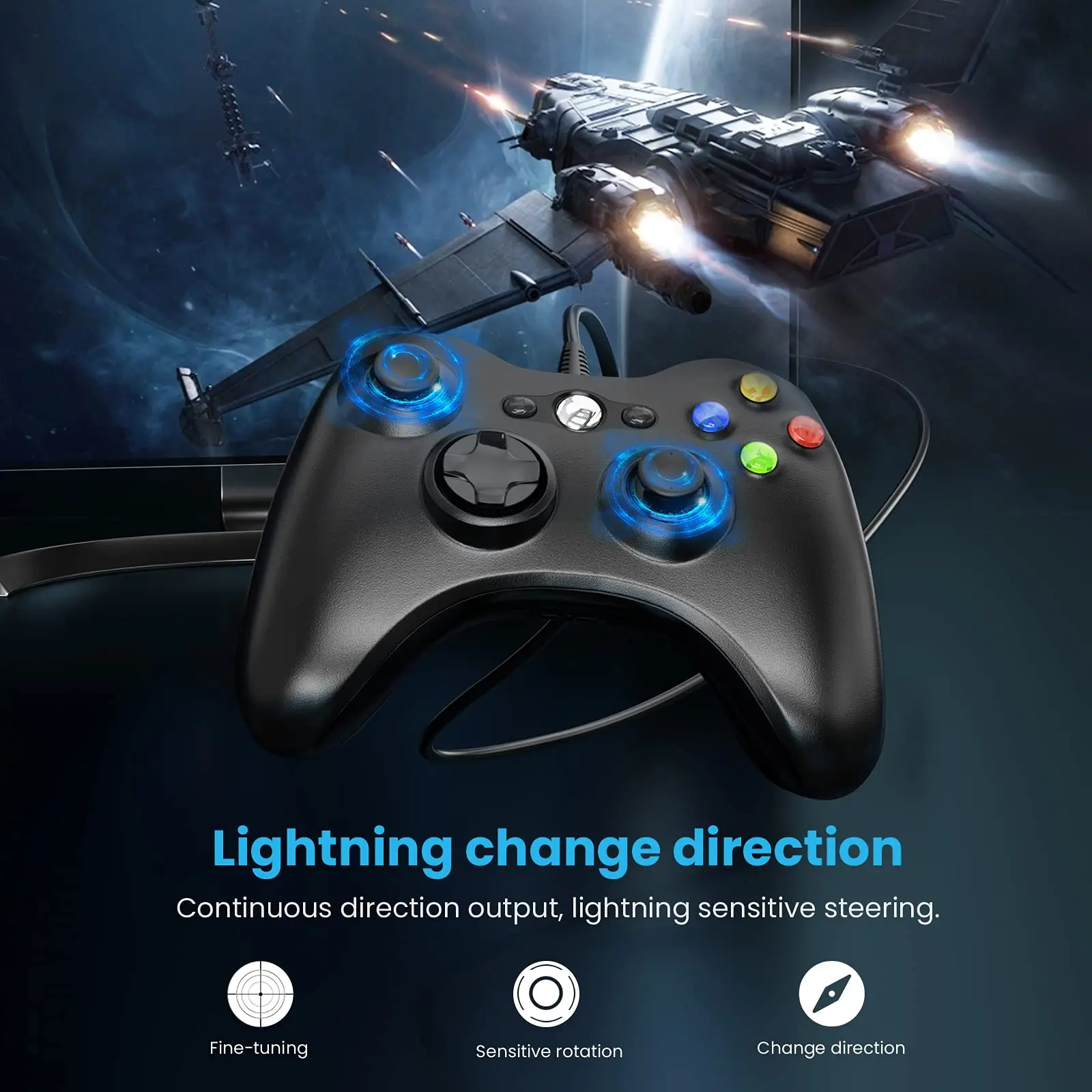 Dual-Vibration Wired Gamepad with Turbo Functionality