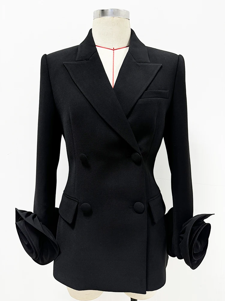 سترة مزدوجة الصدر مزينة بالزهور للنساء ، جاكيت شار...