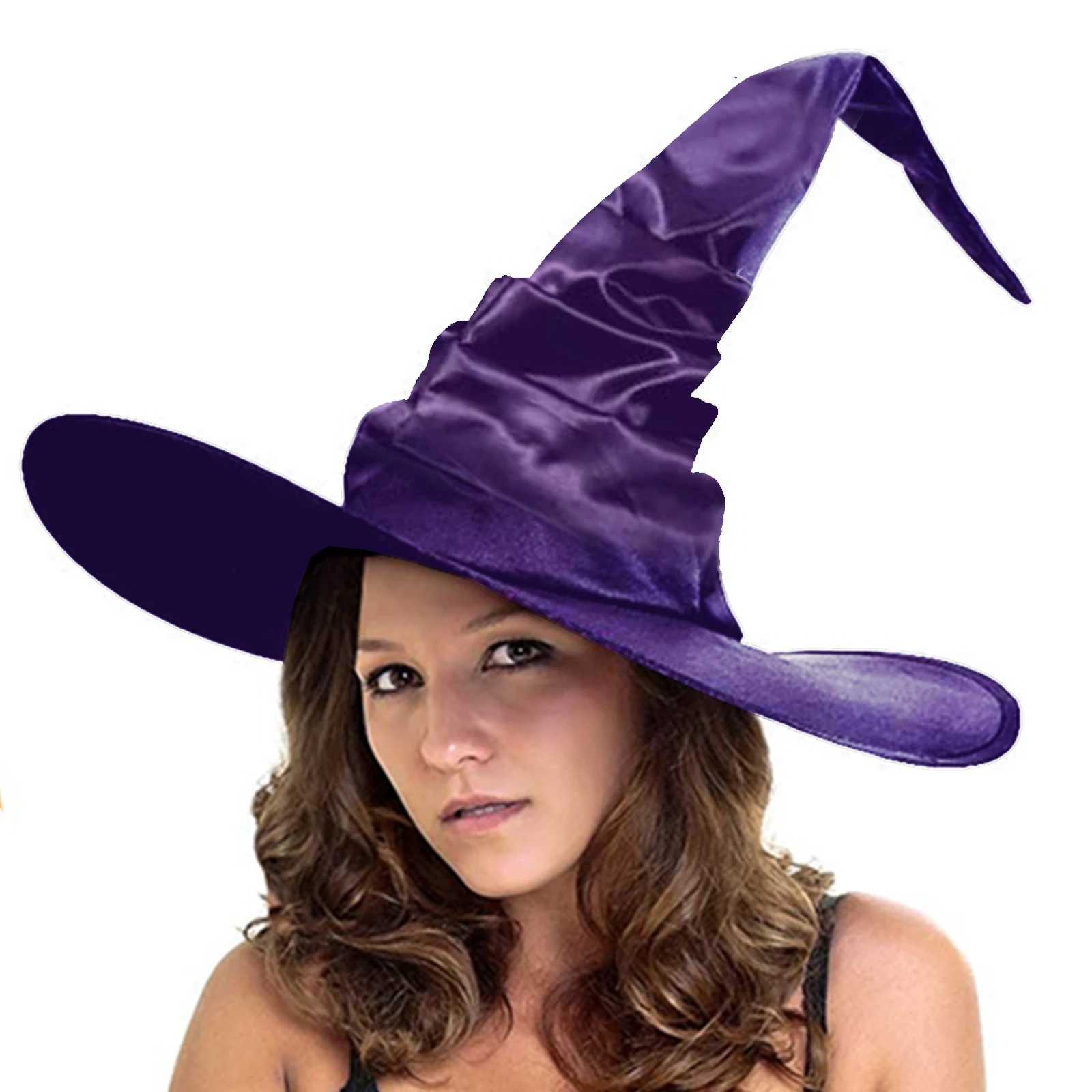Halloween Witch Hat Halloween Folds Witch Wizard Adult Party Cosplay Costume Magician Hat Halloween Ball Party Props Dress Up Hat Accessory