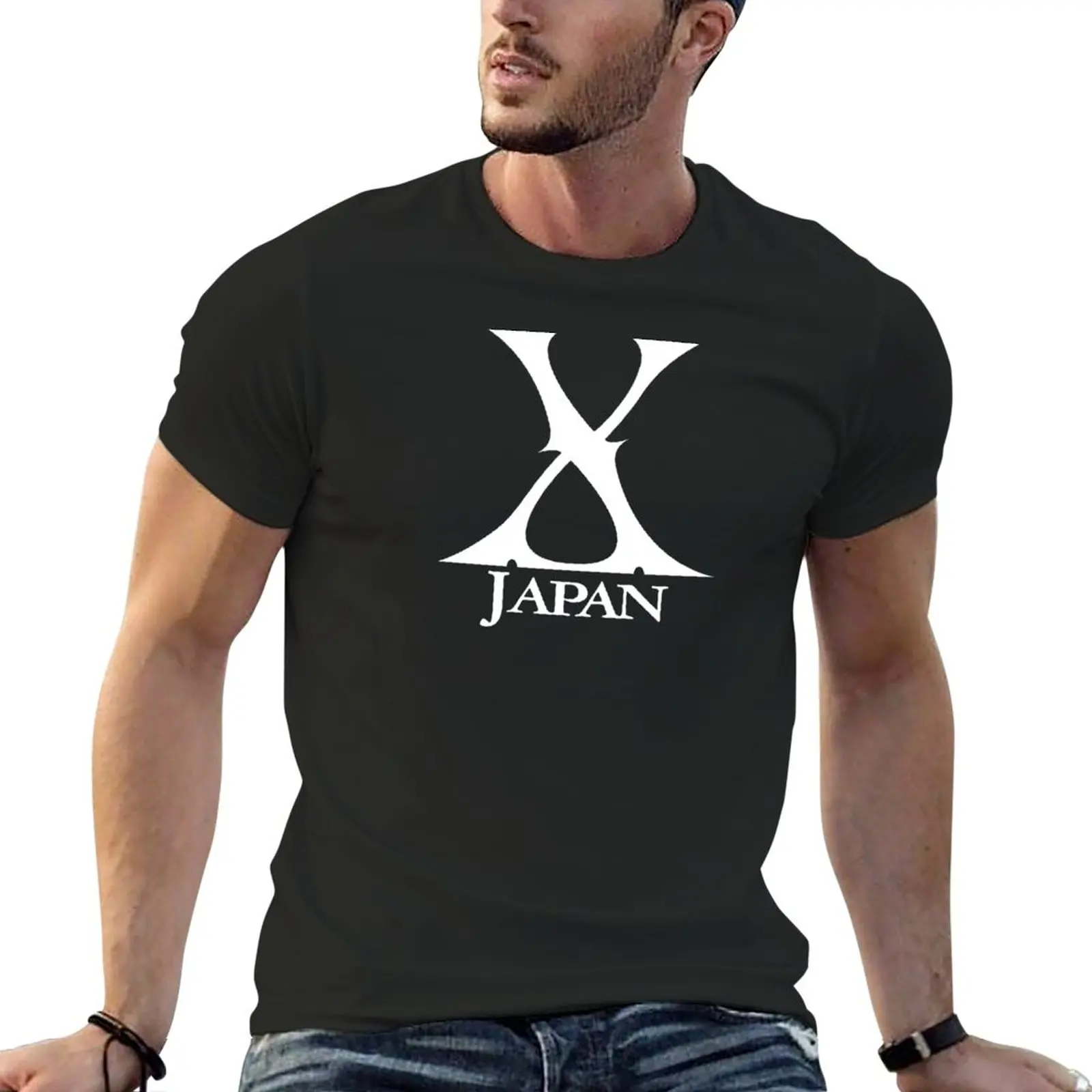 

X Japan White Logo on Black Shirt T-Shirt anime clothes cute tops plus sizes plus size tops Men's cotton t-shirt