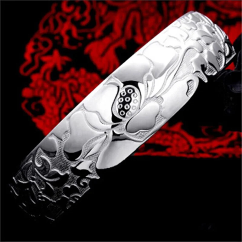 

Women's 925 Sterling Silver Lotus Open Bracelets Bangles Luxury Jewelry Wholesale Cheap Things With Free Shipping