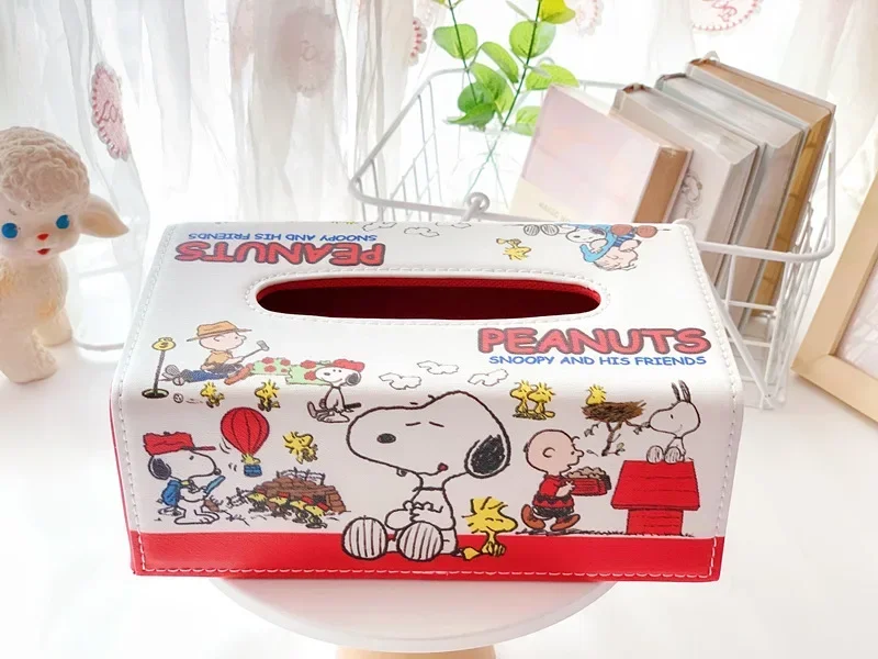 Snoopy New Cartoon PU Tissue Box Tissue Cover Car Removable Tissue Box Storage Box 3