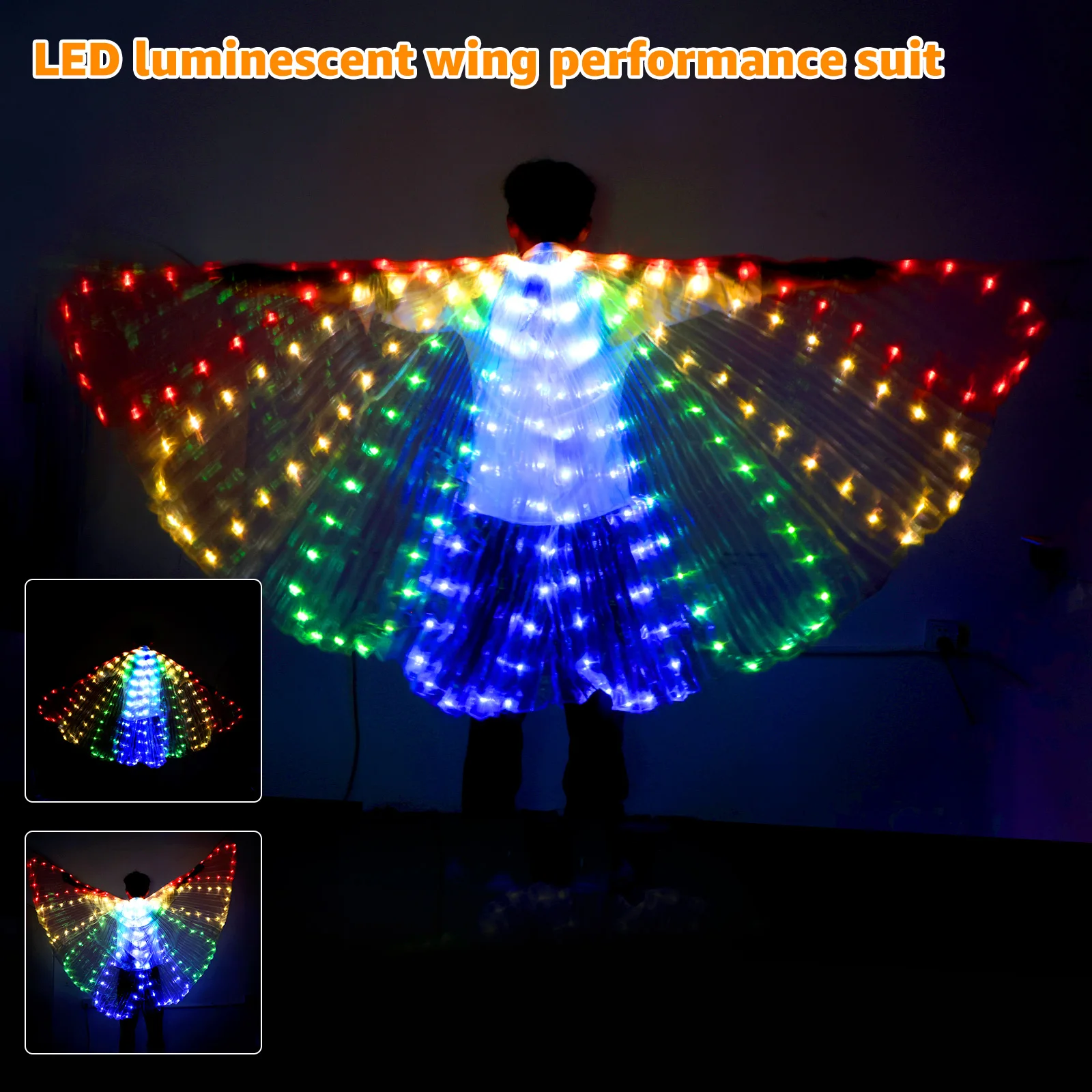 

LED Angel Wings Light Up Butterfly Wings with 2 Telescopic Sticks Colorful Butterfly Wings Belly Dance Costumes Wings with 3
