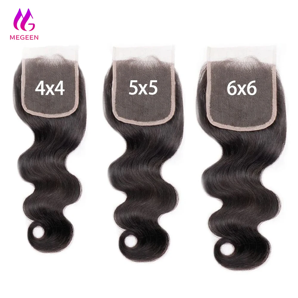 Human Hair Lace Closure Megeen Hd Transparent Lace Closure 4X4 5X5 6X6 Brazilian Body Wave 8-22 inch 100% Remy Human Hair Swiss Lace Top