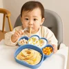 Non-Slip Cat Paw Suction Dinner Plate BPA-Free Durable Divided Silicone Suction Plate Waterproof Sturdy Feeding Tableware