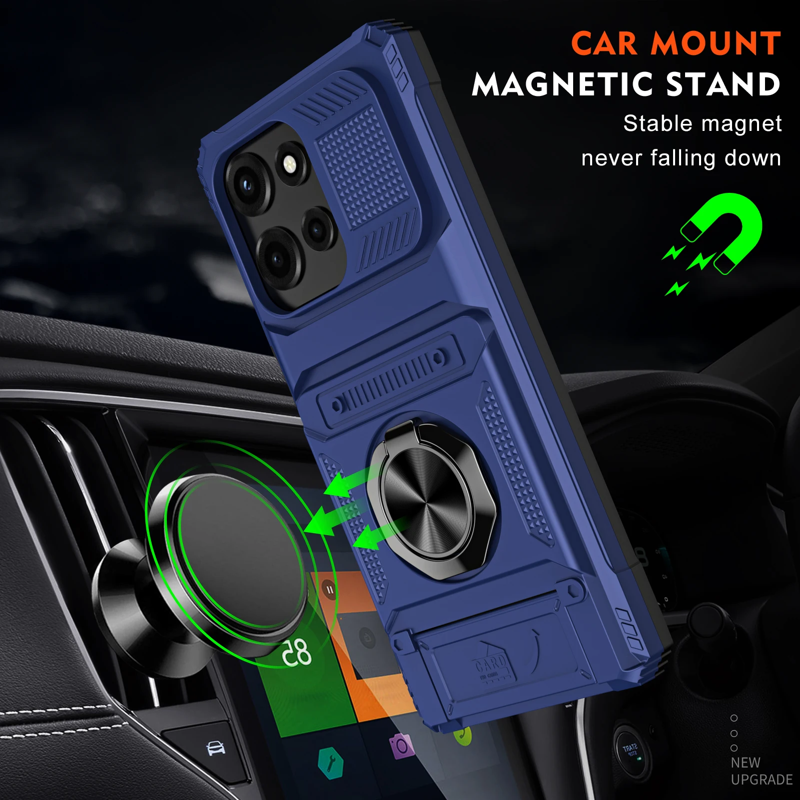 Magnetic Ring Stand Mecha Style Shockproof Case with Hidden Card Slot