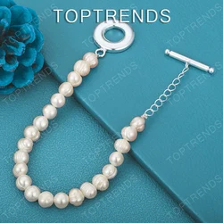 Elegant Sterling Silver Beaded Bracelet - Exquisite Gift - 20cm 8 inches (Silver)
