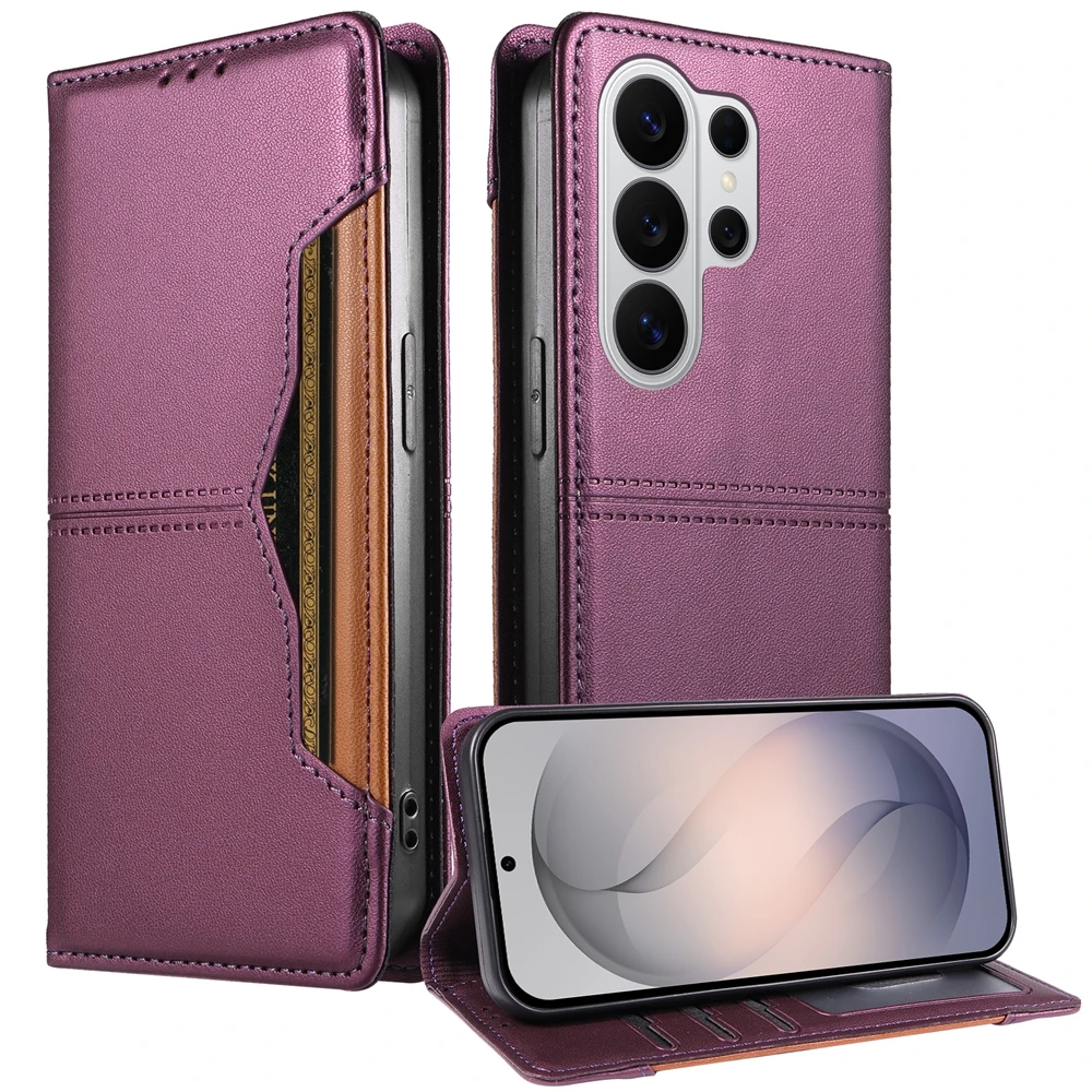 Premium Magnetic Flip Leather Wallet Phone Case with Card Holder and Stand Feature
