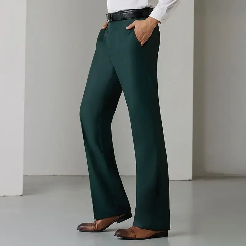 thumbnail image 1 of Pantalones de traje para hombre, drapeados, fluidos, de pierna ancha, con boca acampanada, ajustados, para oficina, para trabajo, de verano, acampanados, chinos, para hombre, sastrería elegante, 1 of 4