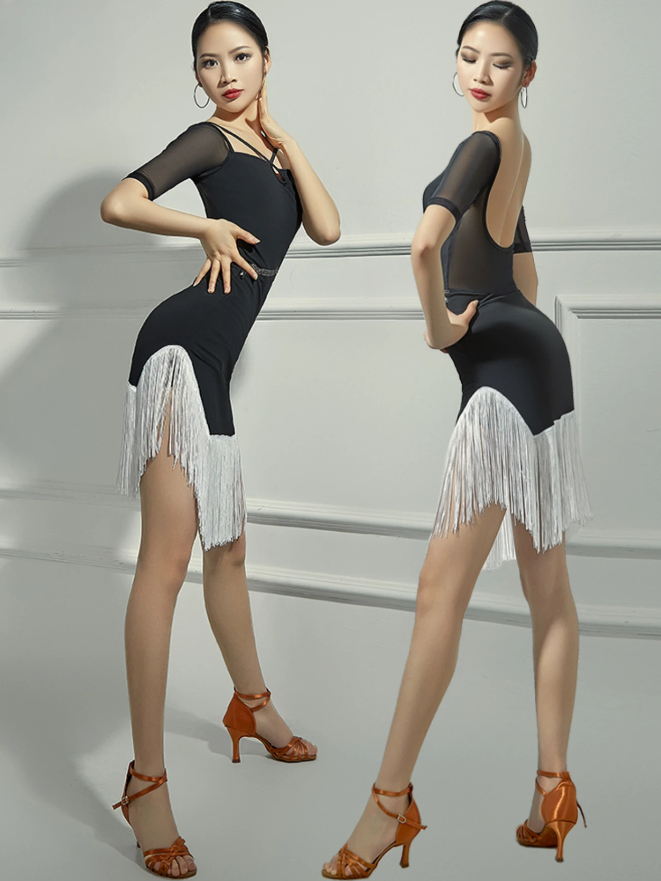 여성용 라틴 댄스복, 댄스 세트 용수철, 성인용 전문 대회, 섹시한 백리스 트레이닝 라인 댄스 의류, 신상 태슬 