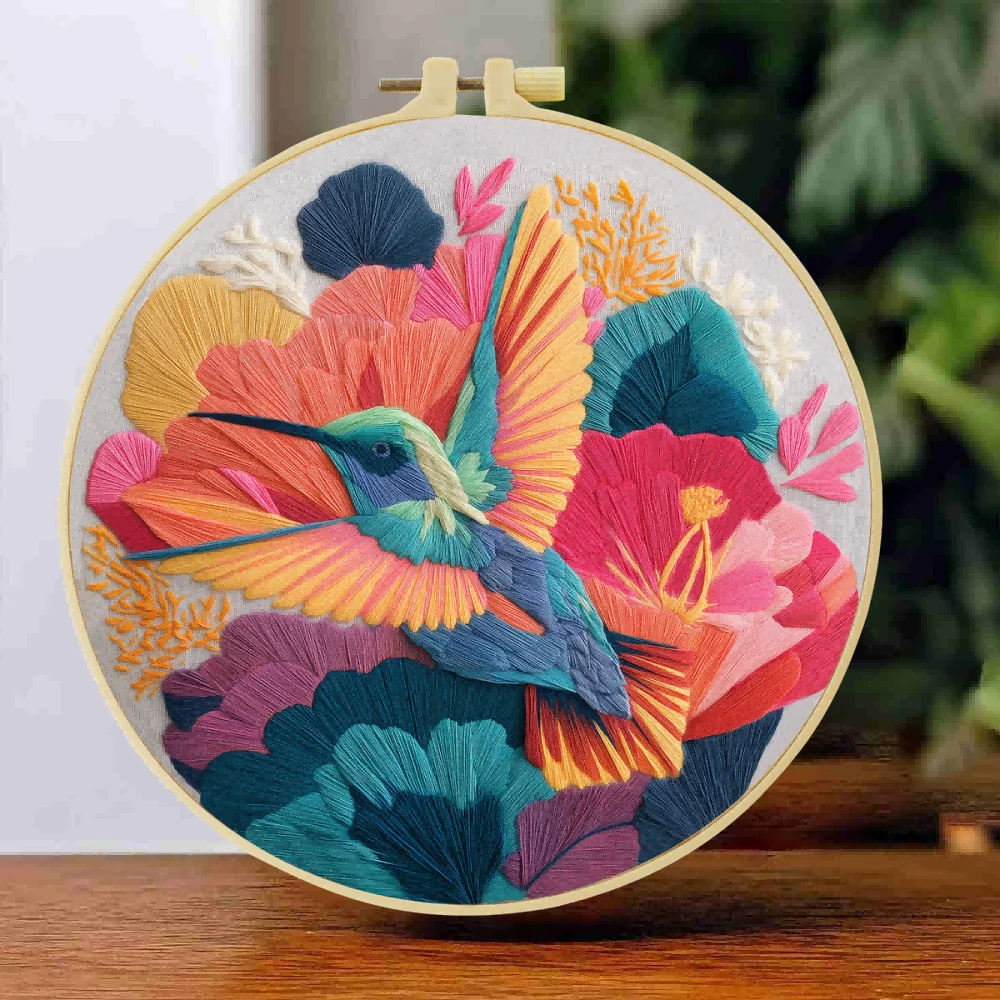 1 Stück 20X20CM/15X15CM Stickerei-Starter-Set DIY-Set Kreuzstich-Nähkunst - Bunter Vogel