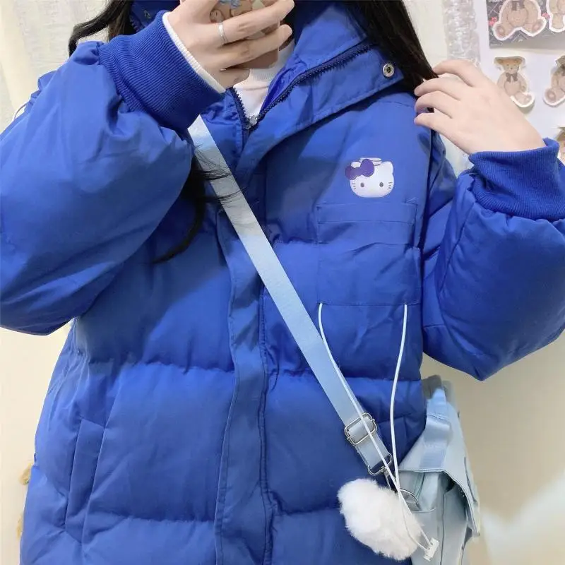 

Kawaii/настоящий пуховик с рисунком аниме Санрио, милый пуховик с принтом «Hello Kitty» для девочек, утепленная Свободная верхняя одежда для студентов, зимняя верхняя одежда