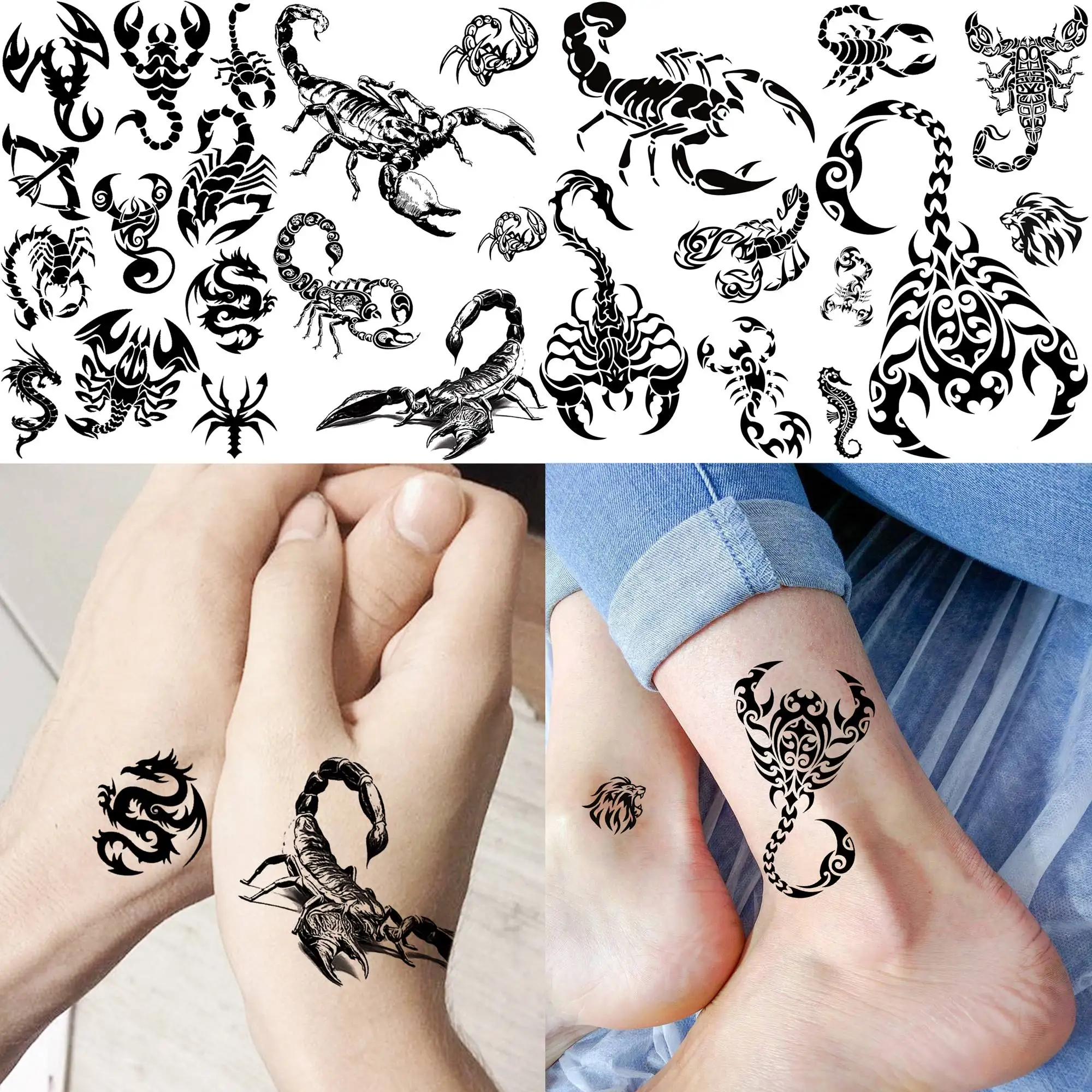 15 vellen Totem Draak Tijdelijke Tatoeages Voor Mannen Vrouwen Fake  Scorpion Tribal Snake Tattoo Sticker Spider Web Zwarte Tatoo Body Art -  AliExpress, image size:2000x2000