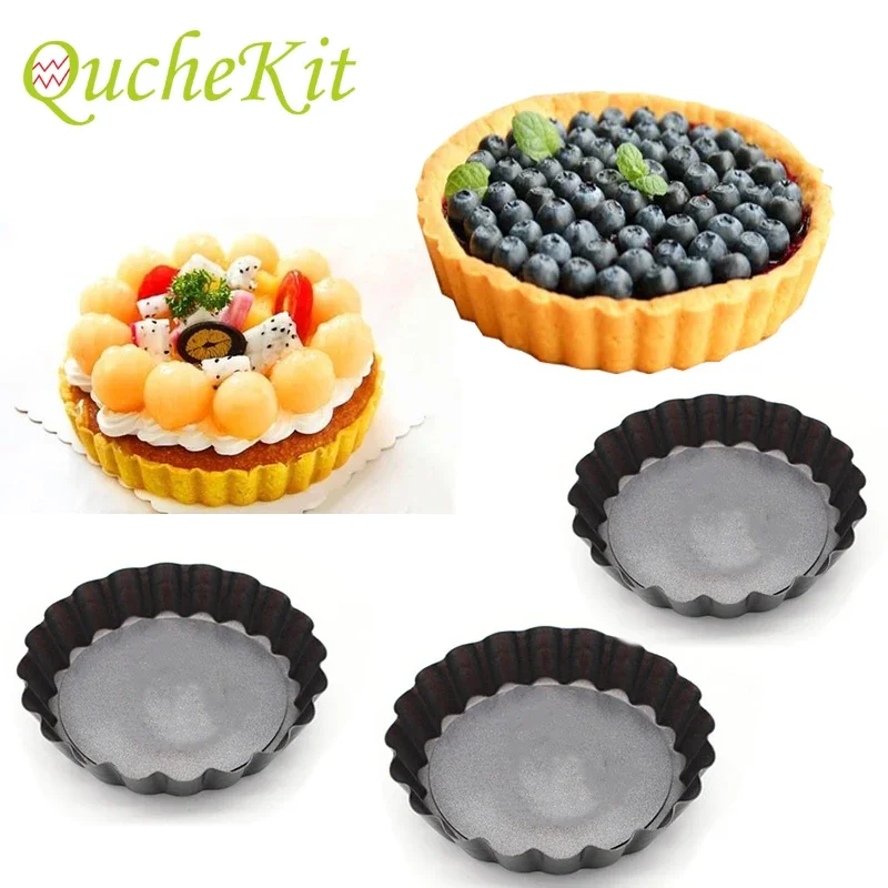 6PCS Non-Stick Tart Quiche Flan Pan 10cm Pastry Round Molds Pizza Cake Bakeware Removable Loose Cake Baking Tools