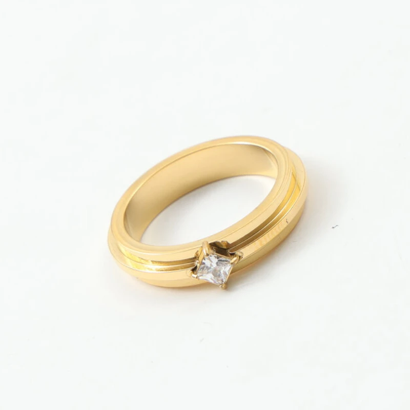 High End PVD Fashion Shinny Square Zirconia Stainless Steel Ring for Women Girl Daily Wear Jewelry 2