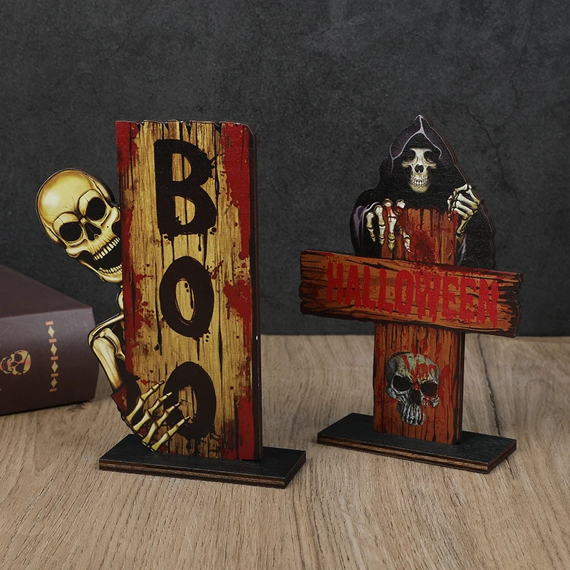 1/3pcs Halloween Wooden Ornaments Scared Pumpkin Ghost Skull Home Desktop Decoration Horror Props 2025 Halloween Party Supplies