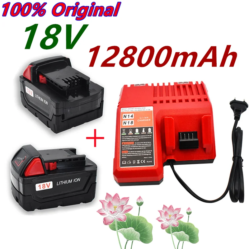 

100% Original 18V 12800mAh Replacemet Lithium-ion Batterie für Milwaukee Xc M18 M18B Cordless Werkzeuge Batterien + ladegerät