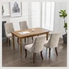 Dining Chairs Set of 6, Linen Channel Tufted Kitchen Dining Room Chair with Curved Wood Legs, Fabric Upholstered Dining Chairs 6