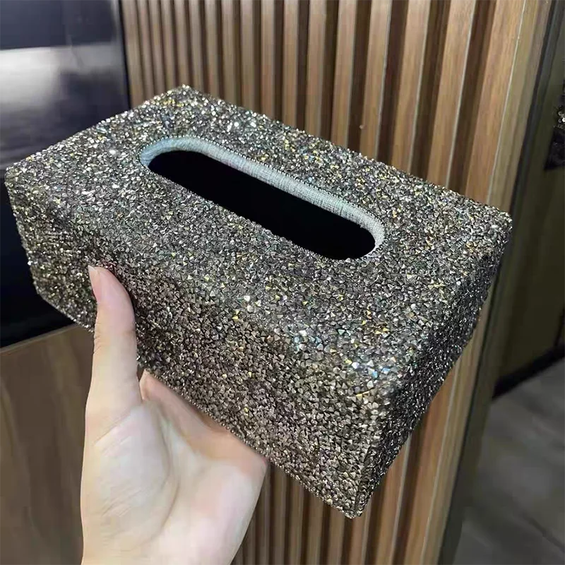 Luxury Diamond Tissue Box Holder Bling Car Napkin Dispenser Accessories Desktop Tissue Storage Box Home Decoration Ornaments 4