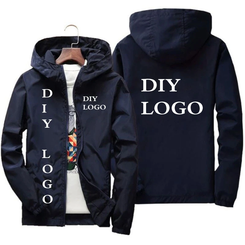 

2024 men's custom logo jacket, fashionable and casual zippered hooded spring, spring and autumn outdoor windproof, DIY street cl