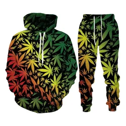 New 3D Printing Couple Tricolor Maple Leaves Fashion Men Women Tracksuits Crewneck Hoodies+pants Plus Size S-7XL Men Clothing