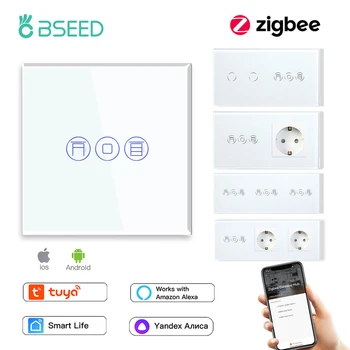 BSEED Zigbee สมาร์ทผ้าม่านสวิทช์ลูกกลิ้งไฟฟ้าชัตเตอร์สวิทช์ EU ซ็อกเก็ต USB Type-C พอร์ต Tuya Alexa Smart Life App 1