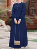 ZANZEA Women Spring Muslim Dresses Vintage Long Sleeve Solid Abaya Sundress Robe Femme Casual Loose Denim Blue Vestido Kaftan