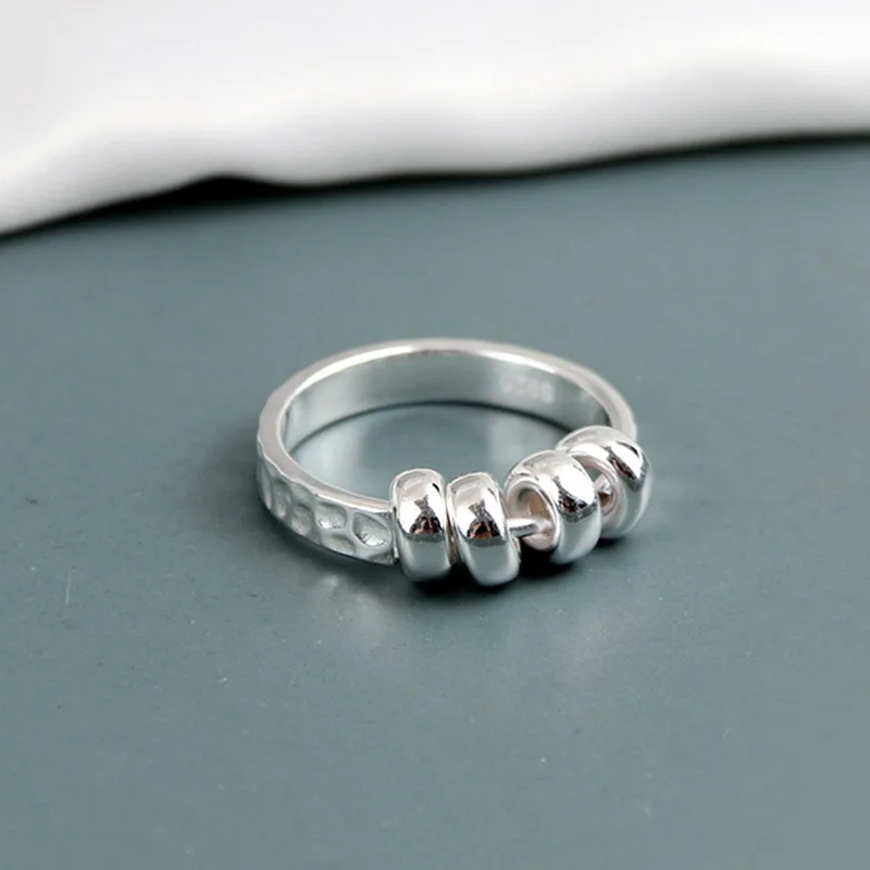 

Vintage Silver Color Rotatable Bead Ring Unisex Hip-hop Punk Ring Banquet Jewelry Accessories Gift