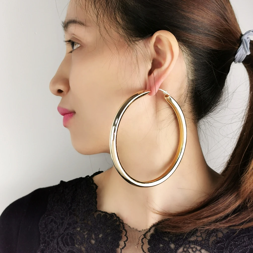 95mm Round Chunky Metal Hoop Earrings For Women 2022 New Statement