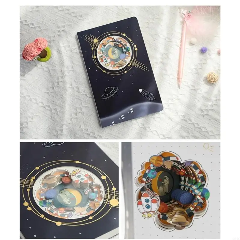 C90C 학생 아티스트를위한 참신 노트북, 우주 원더 랜드 노트북 저널 120 페이지 도면 스케치를 위해 점선