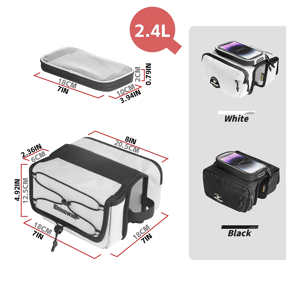 Rhinowalk Bike Frame Tube Bag With Touchable Phone Holder Pack Waterproof Bicycle Crossbar Saddlebag Single-Sided Magnetic Flap 2