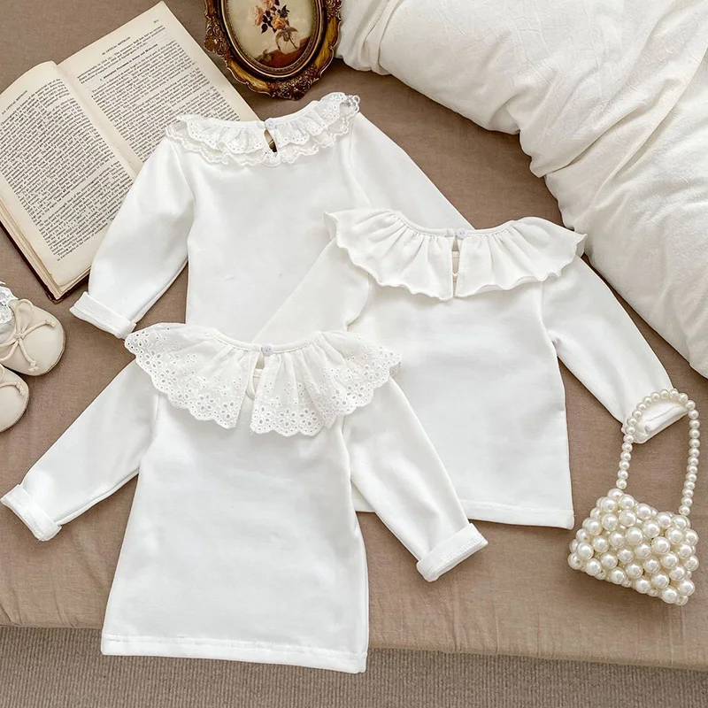 New Spring Toddler Baby Girl T-shirt Long Sleeved Cotton White Newborn Baby Girls Pullover Tops Children Clothing