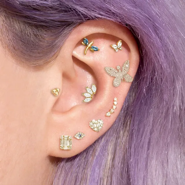 4 Paia Orecchini Piercing 16G - Per Helix, Naso, Labbra In Acciaio Inox 316L Con Zirconi - Foto 9