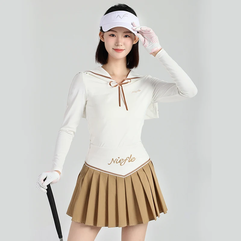 Autumn and Winter Golf Women's Clothing Long Sleeve T-shirt Elastic Slim Fashion Design Outdoor Leisure Sports Suit Skirt