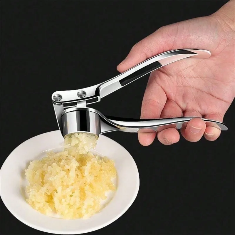 Heavy-Duty Stainless Steel Garlic Press - 3-in-1 Manual Crusher for Ginger/Nuts, Dishwasher Safe with  Non-Slip Handle