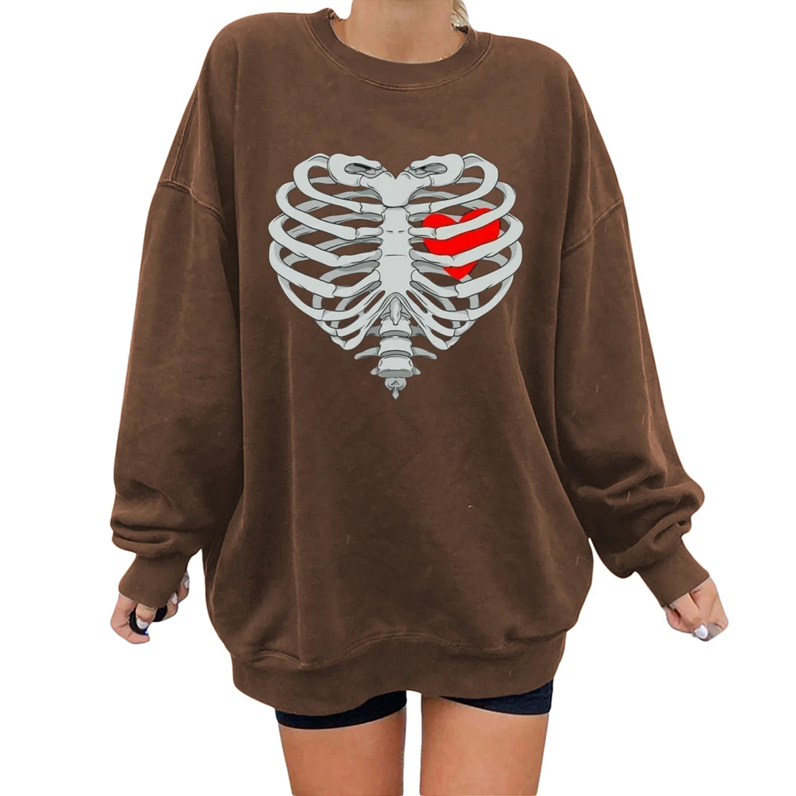 

Loose Sportswear Sweatshirts Skeleton Print Sweatshirt Oversized Sweater Bodybuilding Women's Sweatshirt Fitness Moletom 2023