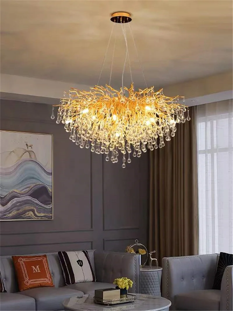 Living Room Lighting with Crystal Chandelier