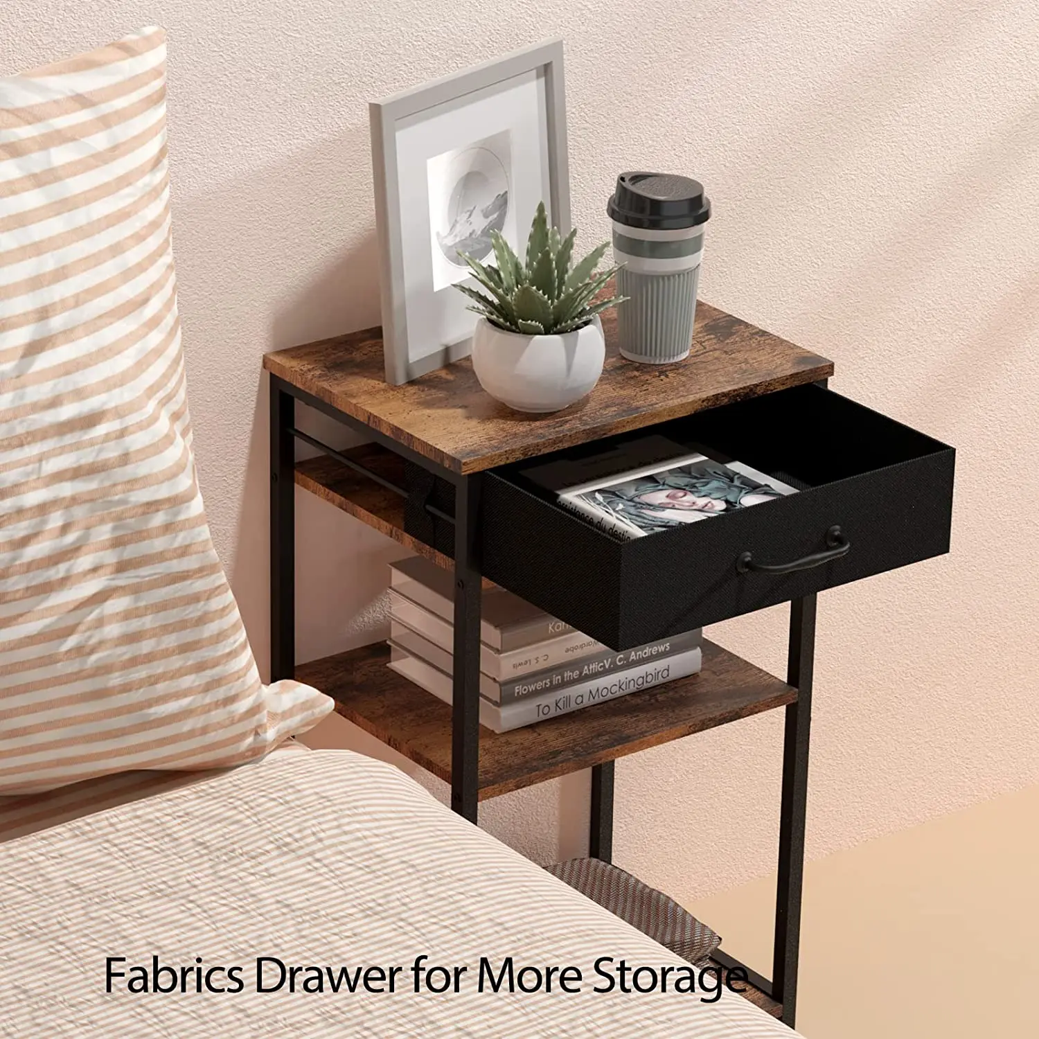 Printer Stand with Storage Bag Under Desk Printer Table on Wheels 2 Tier Small Desktop Rolling Stand Shelf (Brown)