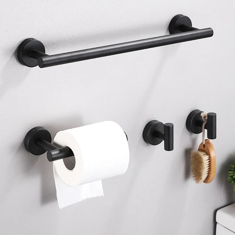 Black Bathroom Hardware Set Accessories Stainless Steel Towel Rack Toilet Paper Holder Hook Bathroom Shelf Organizer Set