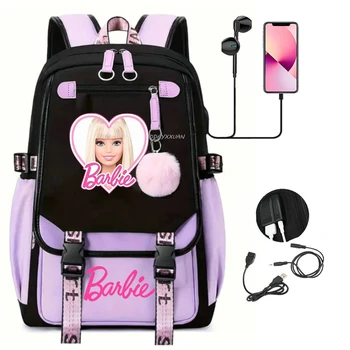 Zaino Barbie per donna uomo Borse da scuola multifunzionali per notebook per laptop Carica USB Mochilas casual da viaggio impermeabili 1