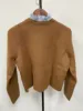 2024 New Women Camel Metal Button Knitted Cardigan Letter Embroidery Pocket Removable Collar Lady Long Sleeve Retro Sweater Coat 1